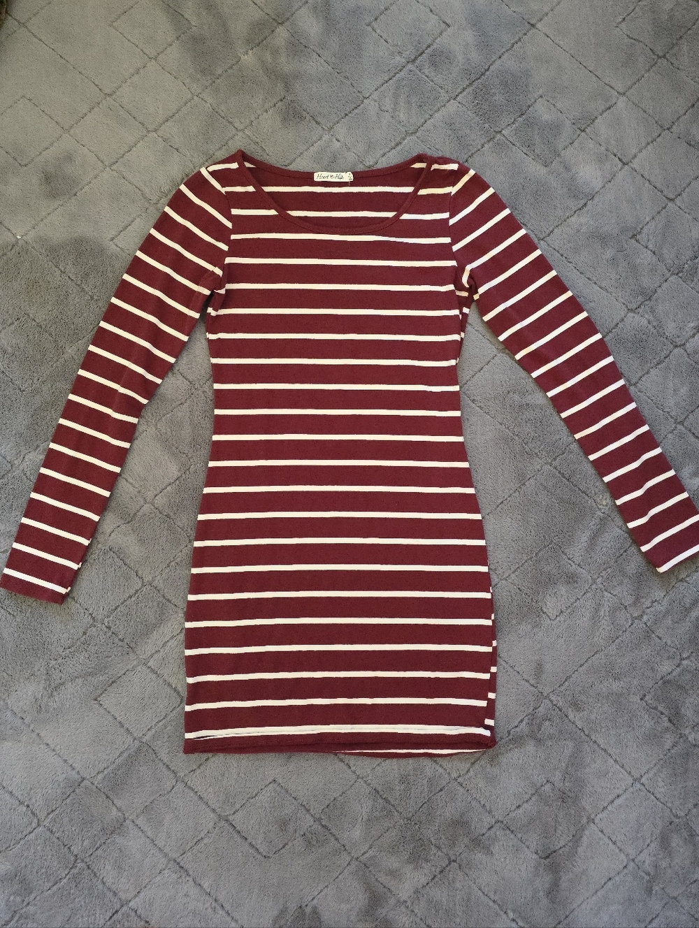 Heart Hips Maroon and White Striped Long Sleeve Bodycon Dress